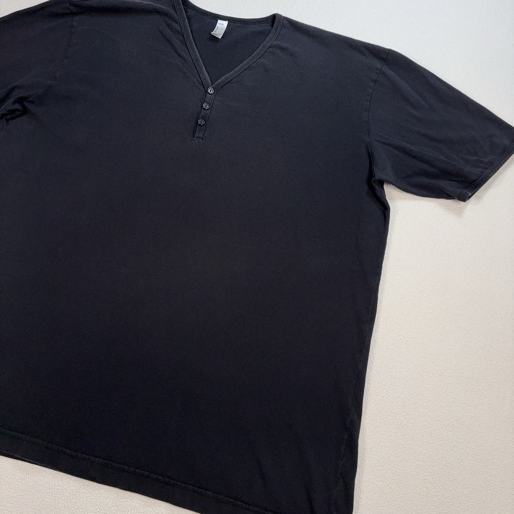 American Apparel Henley Shirt Men's XL Black 100% Combed Cotton *HOLE* - Picture 5 of 16
